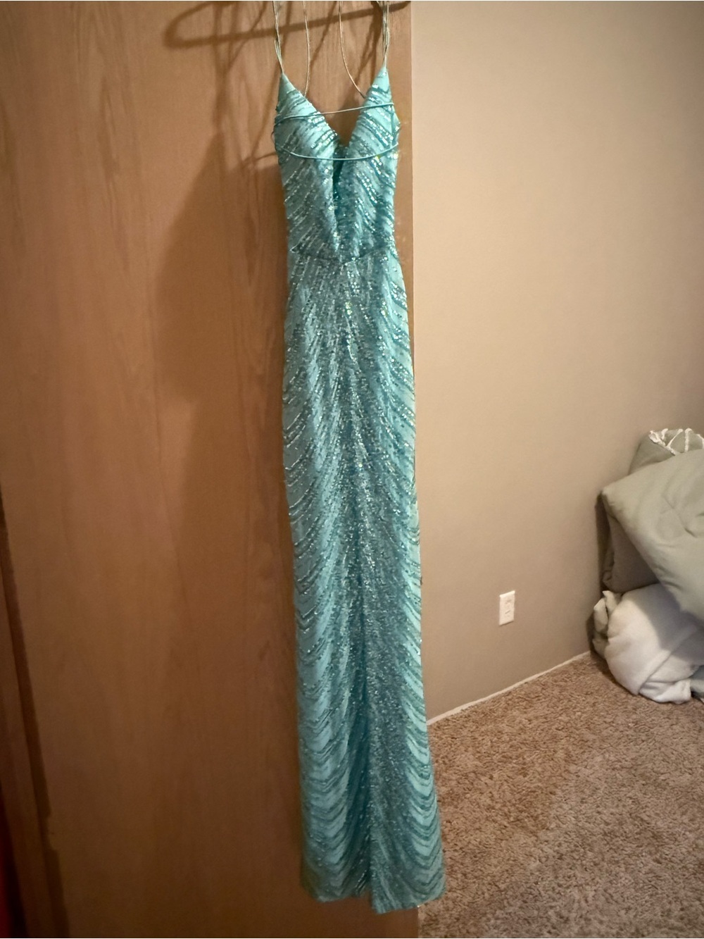 Windsor Aqua Sequin Strappy Maxi Gown
